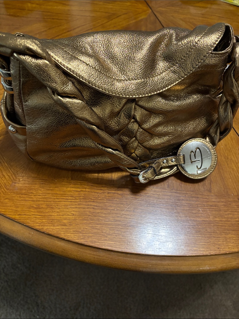 b. makowsky Metallic Bronze Leather Shoulder Bag